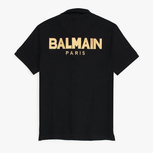 BALMAIN BLACK EMBROIDERED POLO SHIRT