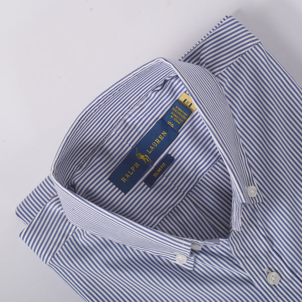 RL White & Blue Line Stripe Embroidered logo Oxford Shirt