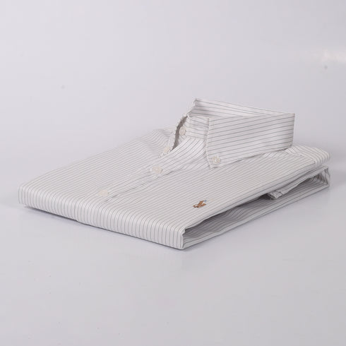 RL White with Black Line Stripe Embroidered logo Oxford Shirt