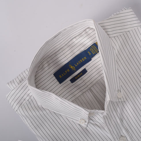 RL White with Black Line Stripe Embroidered logo Oxford Shirt