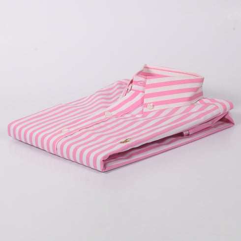 RL White & Pink Wide Stripe Embroidered logo Oxford Shirt