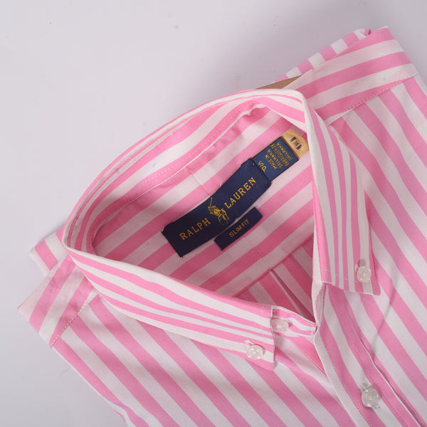 RL White & Pink Wide Stripe Embroidered logo Oxford Shirt