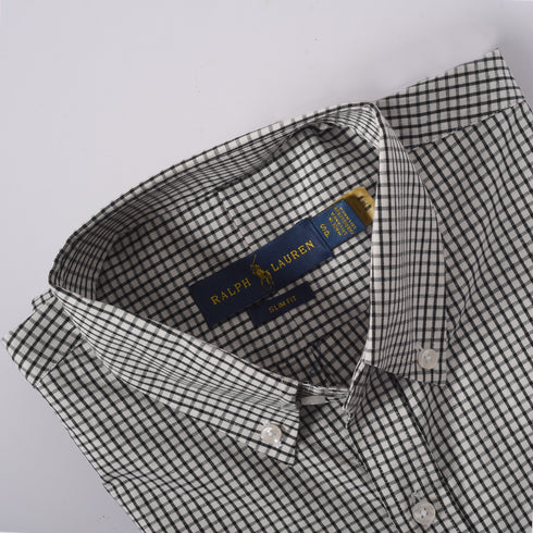 RL White & Black mini checkered Embroidered logo Oxford Shirt