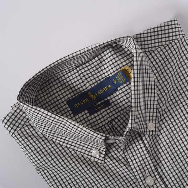 RL White & Black mini checkered Embroidered logo Oxford Shirt