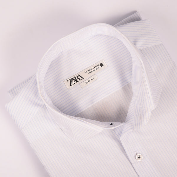 ZR White & Sky Blue Pin Stripes Shirt