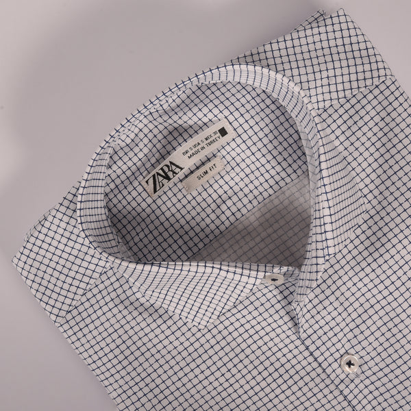 ZR White & Blue Mini-Checkered Shirt