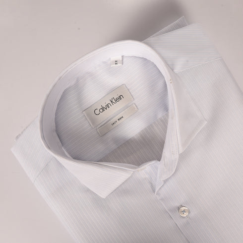 Ck White Self Textured with Blue Duo Stripes Shirt