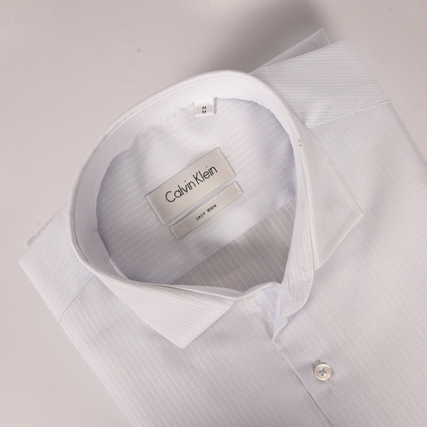 Ck White Self Textured with Blue Duo Stripes Shirt