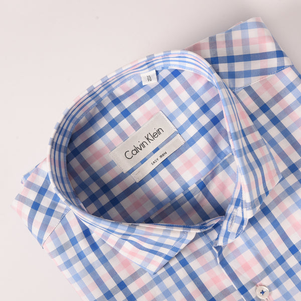 Ck White with Pink and Blue Multi Checkered Shirt