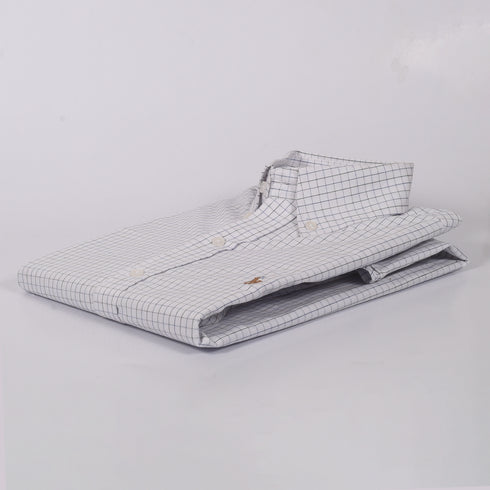 RL White with Black & Blue Matrix Embroidered logo Oxford Shirt