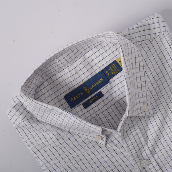 RL White with Black & Blue Matrix Embroidered logo Oxford Shirt