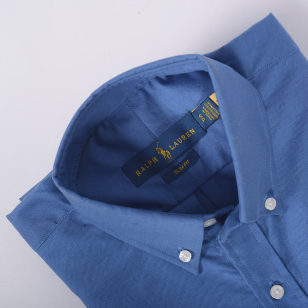 RL Ocean Blue Self Texture Embroidered logo Oxford Shirt