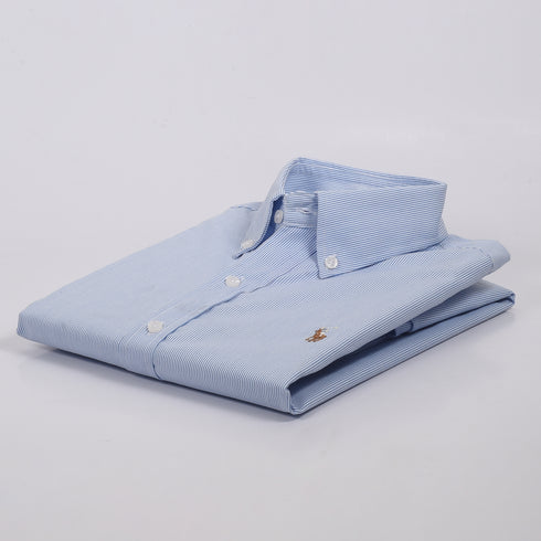RL Blue & White Pin Stripe Embroidered logo Oxford Shirt