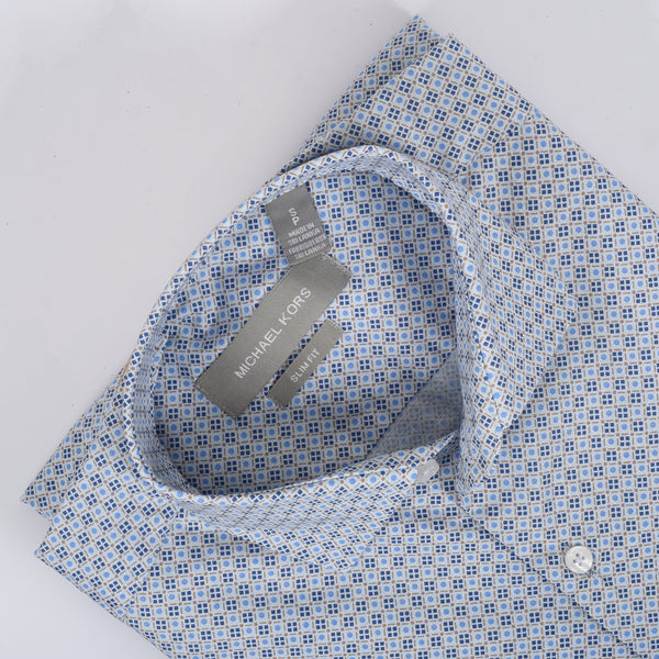 MK Blue & Beige Motif Printed Shirt