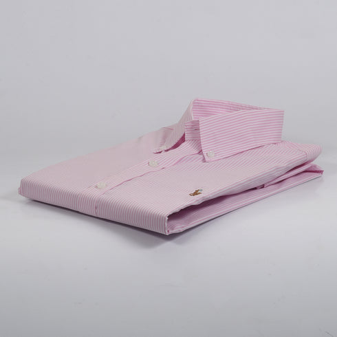 RL White & Pink Stripped Embroidered logo Oxford Shirt