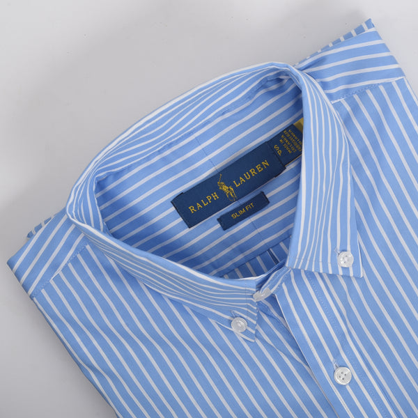 RL Blue with White Stripes Embroidered logo Oxford Shirt