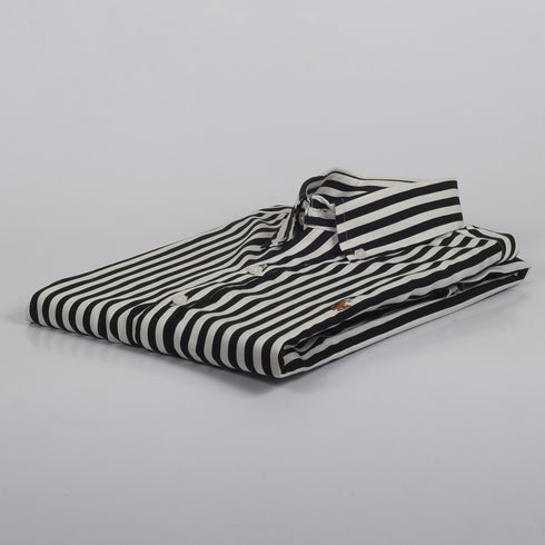 RL Black & White Wide Stripped Embroidered logo Oxford Shirt