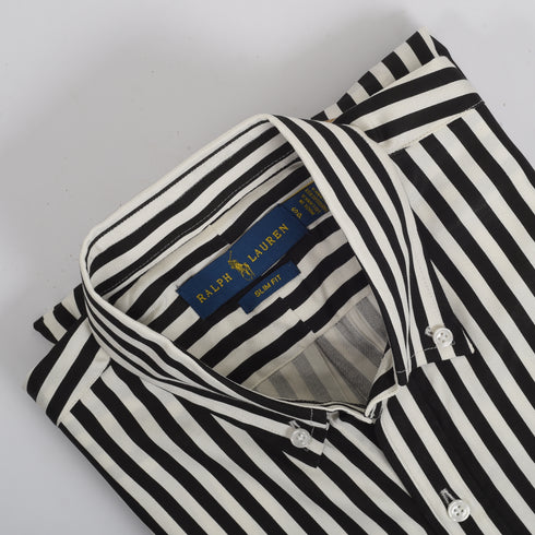RL Black & White Wide Stripped Embroidered logo Oxford Shirt