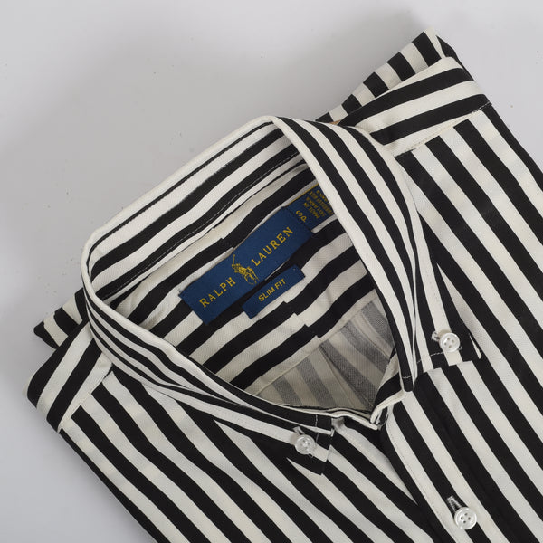 RL Black & White Wide Stripped Embroidered logo Oxford Shirt