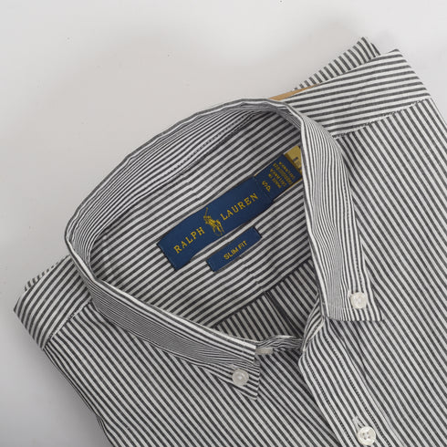 RL White & Grey Stripped Embroidered logo Oxford Shirt