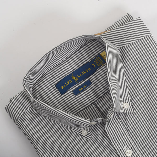 RL White & Grey Stripped Embroidered logo Oxford Shirt