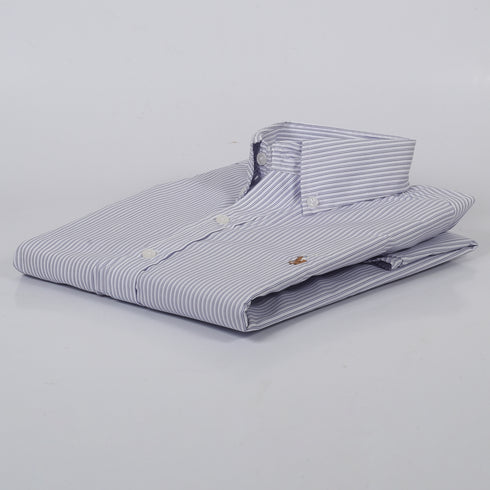 RL White with Purple & Blue Strippes Embroidered logo Oxford Shirt