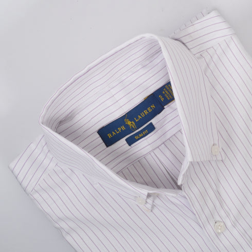 RL White Self textured with purple line Embroidered logo Oxford Shirt