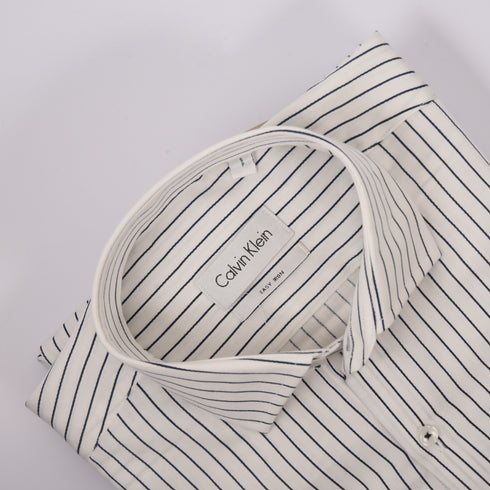 CK White with Blue rope textured Shirt