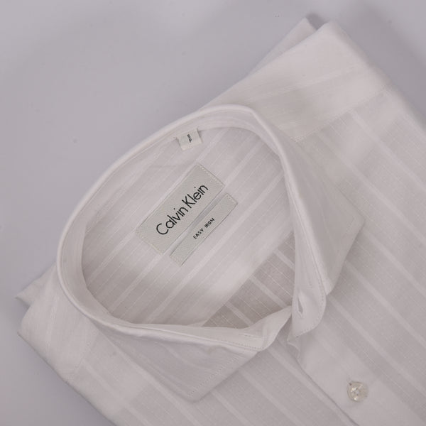 CK White Textured Stripped Shirt