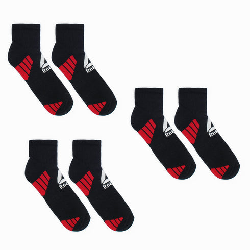 Reebok Ankle Socks Pack of 3 Black & Red