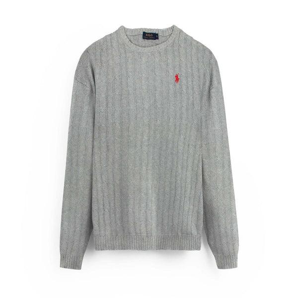 Polo RL Heather Grey Cable Knit Sweater