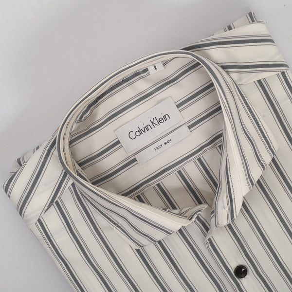 CK White with GreyWide Stripped Shirt