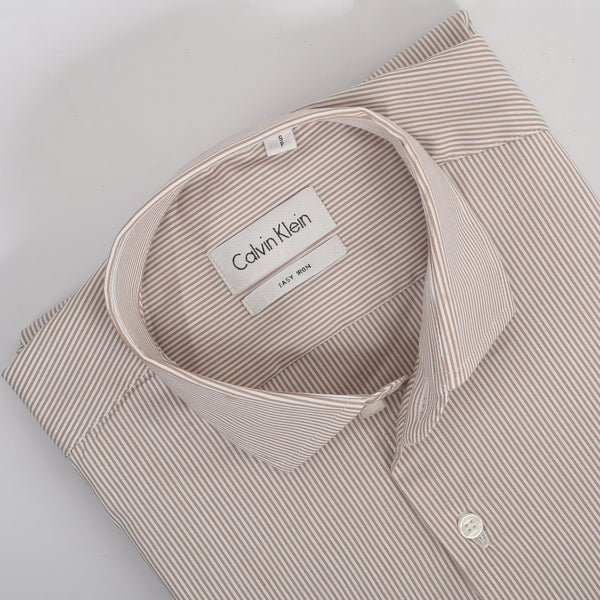 CK White and Brown Narrow Stripe Shirt