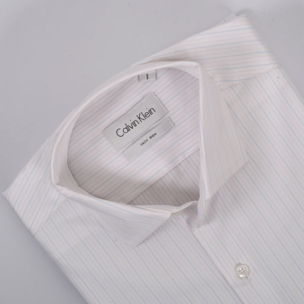 CK White Self Textured with Pink & Blue Line Shirt