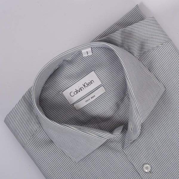 CK White & Gray Narrow Stripped Shirt