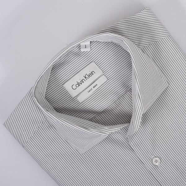 CK White With Black & Grey Narrow Stripped Shirt