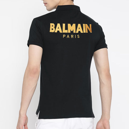 BALMAIN BLACK EMBROIDERED POLO SHIRT