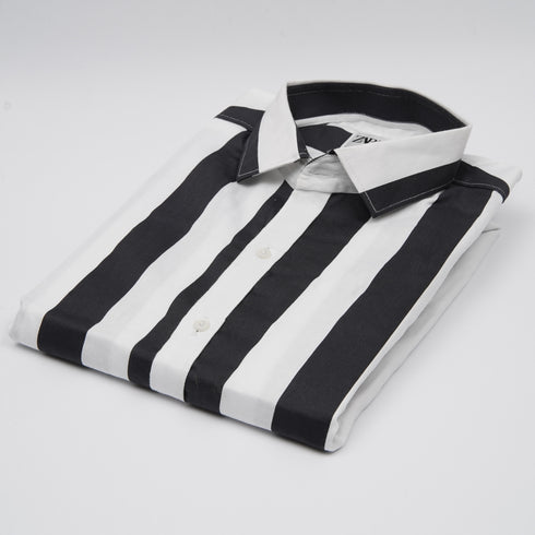 ZR Men White & Black Stripes linen Shirt