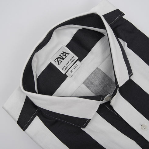ZR Men White & Black Stripes linen Shirt