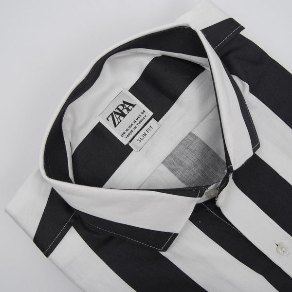 ZR Men White & Black Stripes linen Shirt